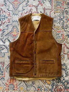 Schott Brown Suede Sherpa Vest Size M Vintage Western